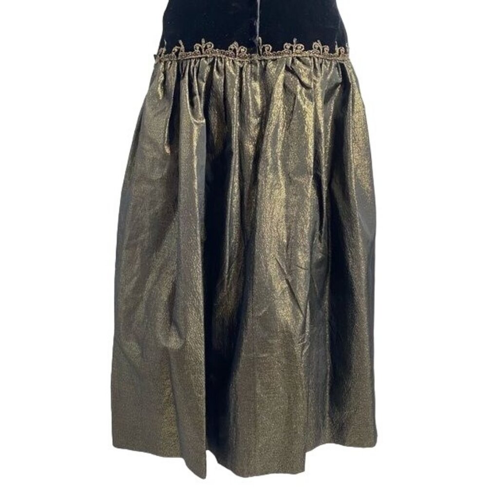 Vintage Cachet Bari Protas Prom Dress Black Velvet Gold Shimmery Evening Gown US - Picture 12 of 13